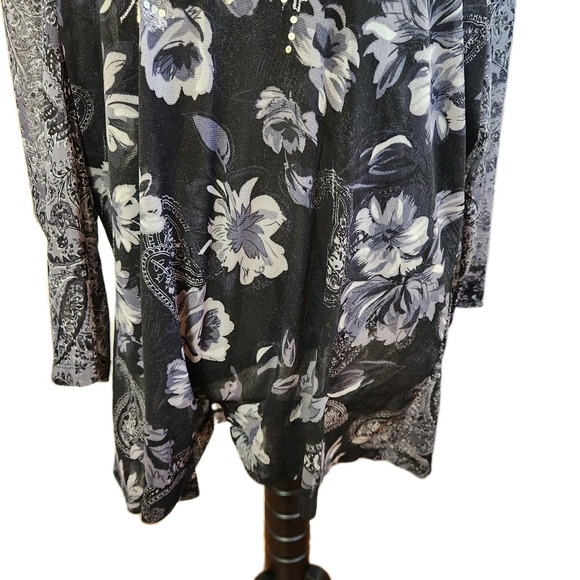 Coldwater Creek Womens Top Size 2X Black Semi Sheer Y2K Sequin Floral Whimsigoth - Picture 15 of 16